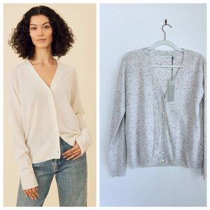 NWT Revolve One Gray Day Sloan 100% Cashmere Cardigan in Red & Blue Speckle Sz S